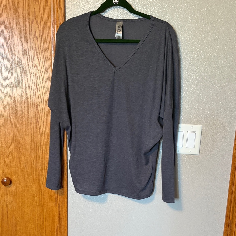Go Couture Charcoal V-Neck Long Sleeve Top